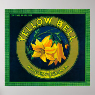 Póster Caixa LabelLewiston de Bell Apple amarela,