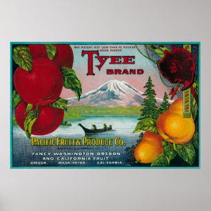 Póster Caixa LabelWA da pera de Tyee, OU, e CA