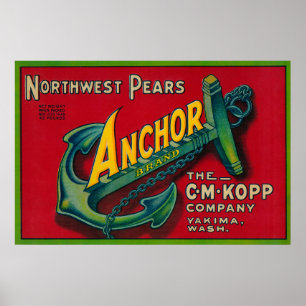 Poster Caixa LabelYakima da pera da âncora, WA