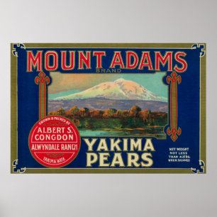 Póster Caixa LabelYakima da pera de Adams da montagem, WA