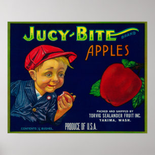 Póster Caixa LabelYakima de Apple da mordida de Jucy, WA