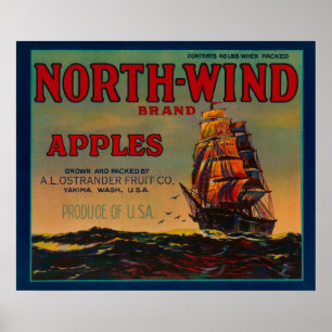 Poster Caixa LabelYakima de Apple do vento norte, WA