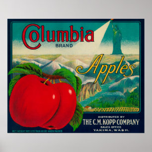 Poster Caixa LabelYakima de Colômbia Apple, WA