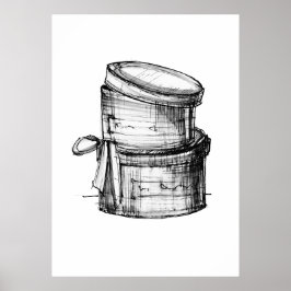 Poster Caixas de Chapéu Esboço de Moda