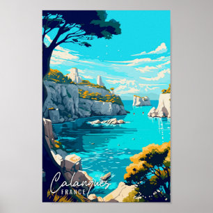 Poster Calanques, França, ilustração da viagens vintage d