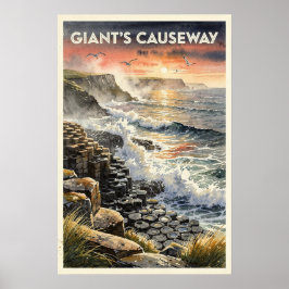 Poster Calçada do Gigante Irlanda do Norte Viagem Retro