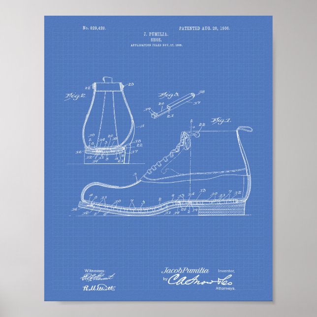 Poster Calçado 1906 Patent Art Blueprint (Frente)