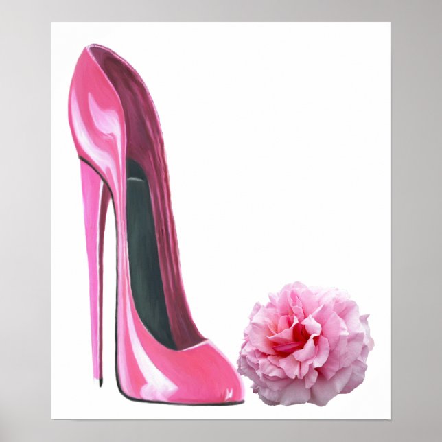 Poster Calçado de Stiletto Rosa e Arte Rosa (Frente)