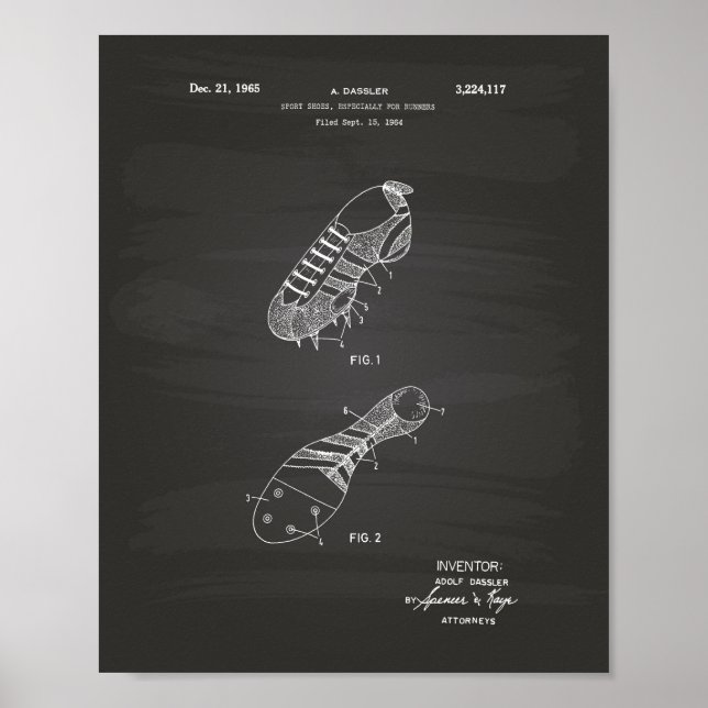 Póster Calçado Esportivo Corredor 1965 Patent Art Chalkbo (Frente)