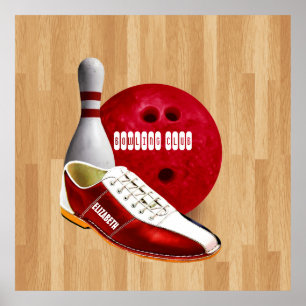 Póster Calçados da bola de boliche e Pin com seu nome