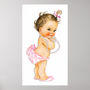 Poster Calças Babados Menina Bebê Pérolas Chá de Bebê Men