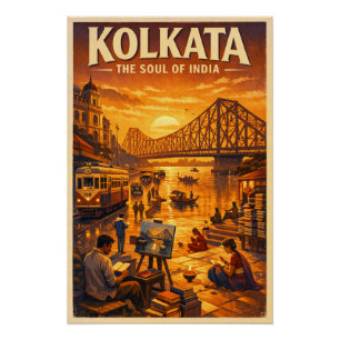 Póster Calcutá, Índia, em uma clássica viagem retro