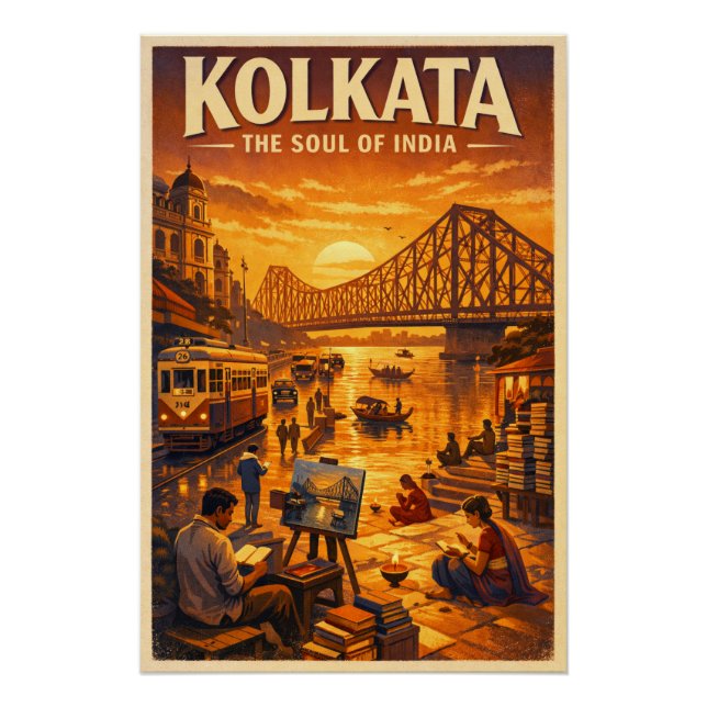 Póster Calcutá, Índia, em uma clássica viagem retro (Frente)