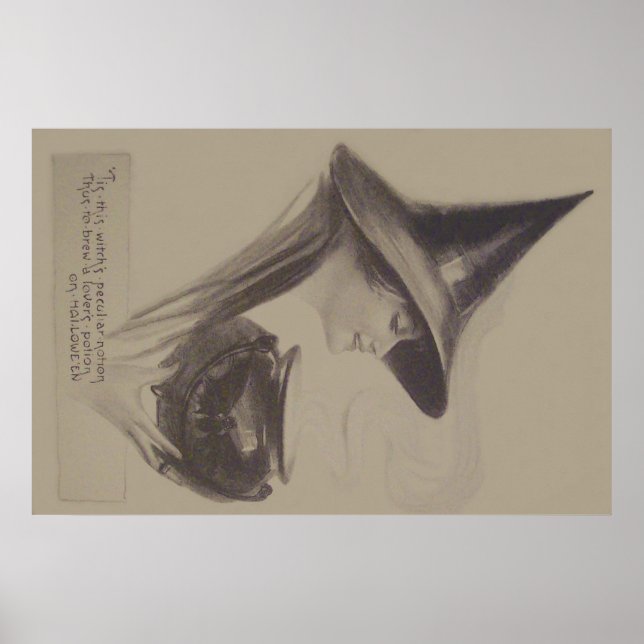 Póster Caldeirão de Feitiçaria da Bruxa Sorridente Sepia (Frente)
