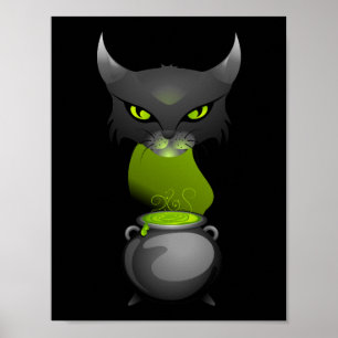 Poster Caldeirão do gato do Dia das Bruxas com vapor