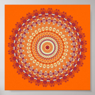 Póster Caleidoscópio alaranjado da mandala da elegância