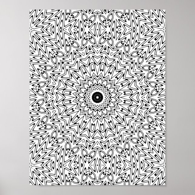 Poster Caleidoscópio Mandala Coração Ziguezague Elétrico  (Frente)