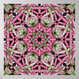 Poster Caleidoscópio Psicodélico Rosa e Verde Mandala