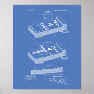Póster Calendário 1901 Patente Arte Blueprint