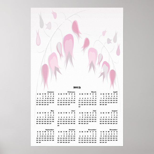 Póster Calendário 2013 Flores Delicadas Como Tulipas Rosa (Frente)