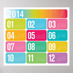 Poster Calendário 2014 colorido anual