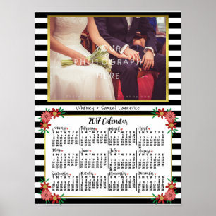 Póster Calendário 2017 Ano - Trendy Floral Stripes  Foto