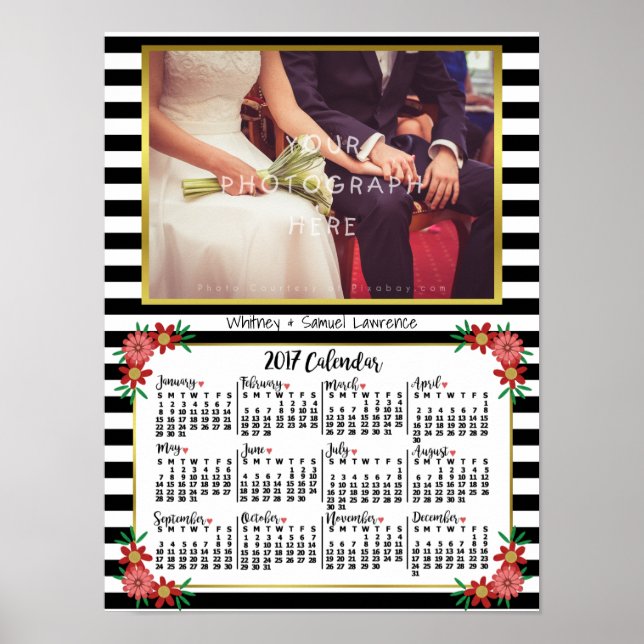 Póster Calendário 2017 Anos Trendy Floral Stripes | Foto (Frente)