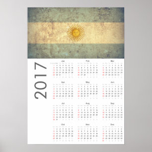 Póster Calendário 2017 Cartaz Bandeira Argentina Grunge