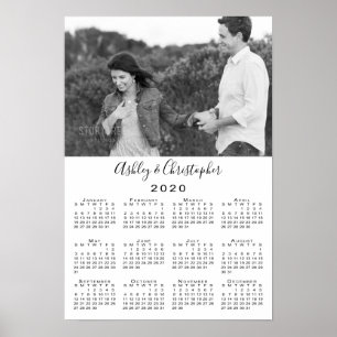 Poster Calendário 2020 de Fotos e Nomes de Casal Elegante
