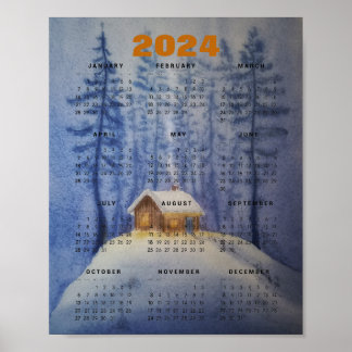 Poster calendário 2024 aquarela