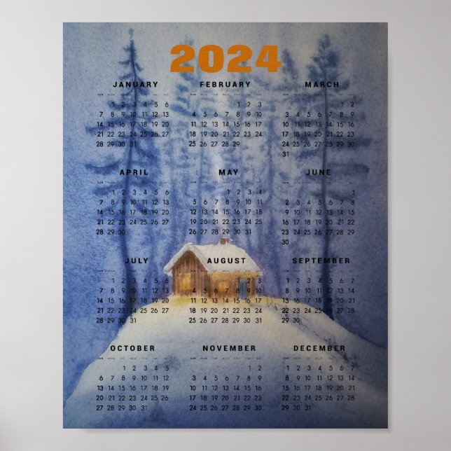 Poster calendário 2024 aquarela (Frente)