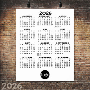 Poster Calendário 2024 - Minimalista Preto Branco Básico