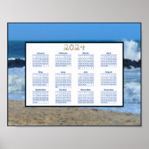 Poster Calendário 2024 Ocean Waves Beach Rocks Foto