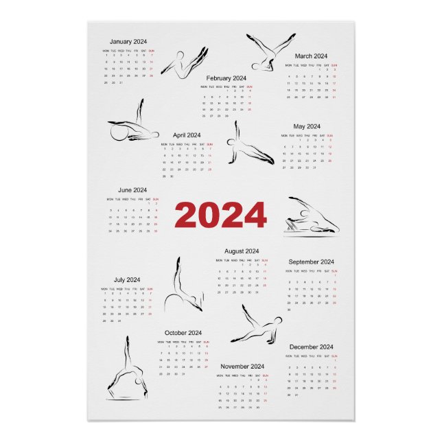 Póster Calendário 2024 para instrutor Pilatos (Frente)