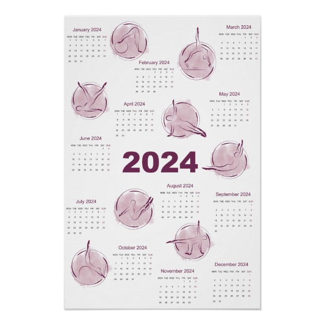 Póster Calendário 2024 para instrutor Pilatos (Frente)