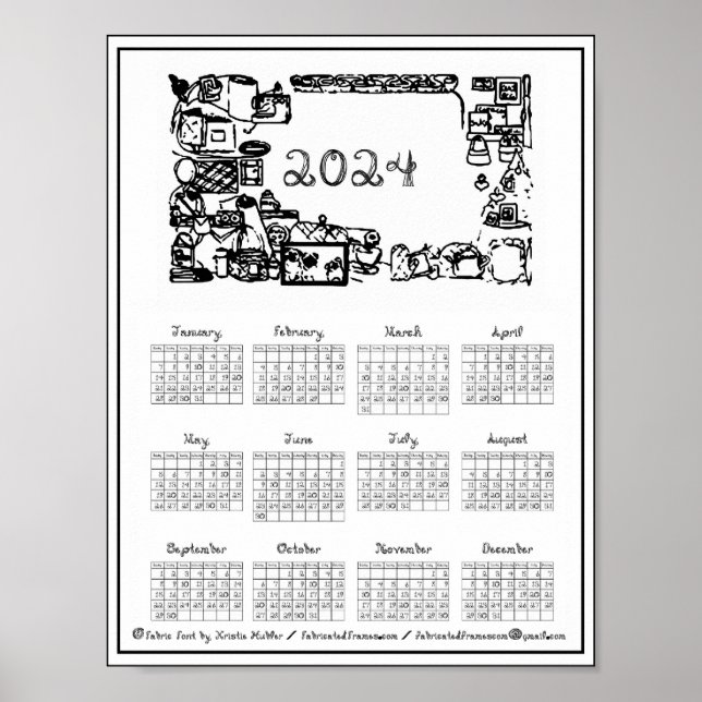 Poster Calendário 2024 Tecido Molduras Fabricadas com Fon (Frente)