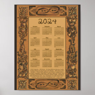 Poster Calendário 2024 Windsor Castle Moldura Inspirada e