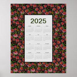 Poster Calendário 2025 Ano Inteiro Flores de Cone