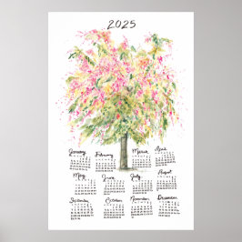 Poster Calendário 2025 Árvore de Chuva Arco-íris Aquarela