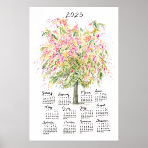 Poster Calendário 2025 Árvore de Chuva Arco-íris Aquarela