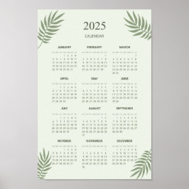Poster Calendário 2025 Boho Floral Estético Verde Musgo
