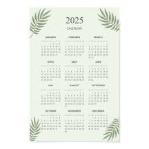 Calendário 2025 Boho Floral Estético Verde Salvia