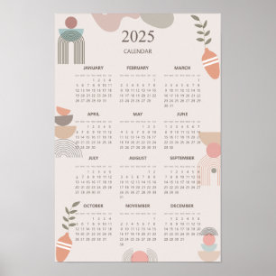 Poster Calendário 2025 Boho Meados do Século Abstrato Min