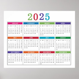 Poster Calendário 2025 colorido simples