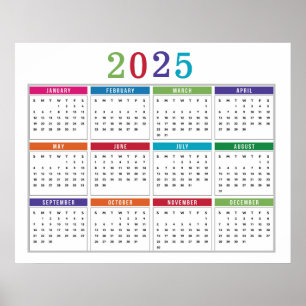 Poster Calendário 2025 colorido simples