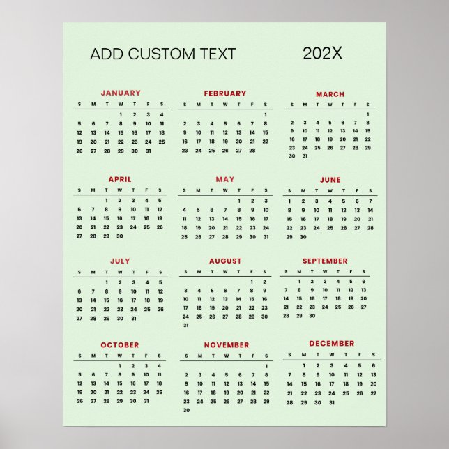 Poster Calendário 2025 com texto personalizado moderno    (Frente)