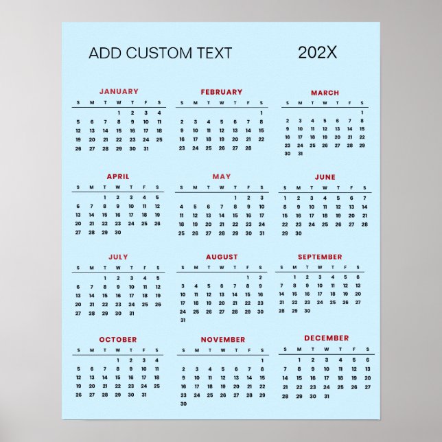 Poster Calendário 2025 com texto personalizado na moda    (Frente)