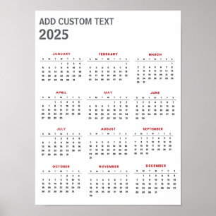 Poster Calendário 2025 com texto personalizado na moda
