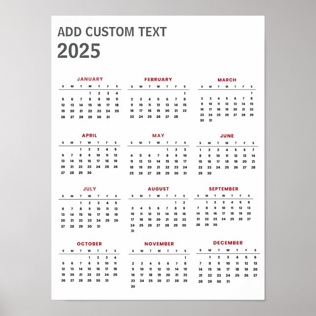 Poster Calendário 2025 com texto personalizado na moda (Frente)