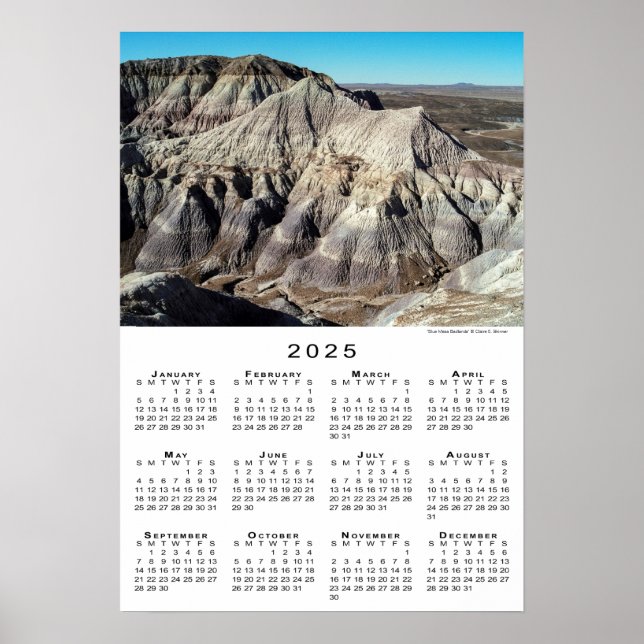 Poster Calendário 2025 das Montanhas do Deserto Azul Mesa (Frente)